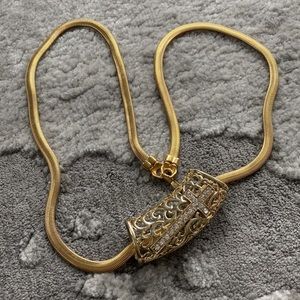 Beautiful Monet Thick Snake Chain/Large Slider Cross CZ Stones G Plated Pendant!